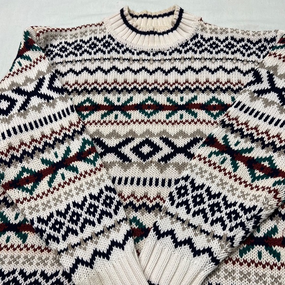 Vintage Nordic Chunky Knit Sweater Fair Isle Ski Chalet Lopapeysa Mens Med - Picture 2 of 8